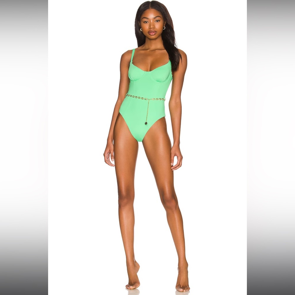 NWT We Wore What Danielle Bernstein One Piece Swimsuit Green seashell Size XS